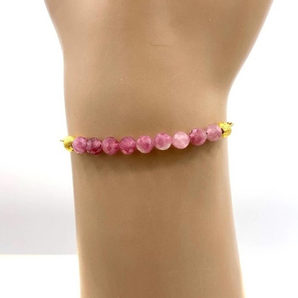 Pink tourmaline bracelet  gold plated slider chain adjustable fits all‎ sizes